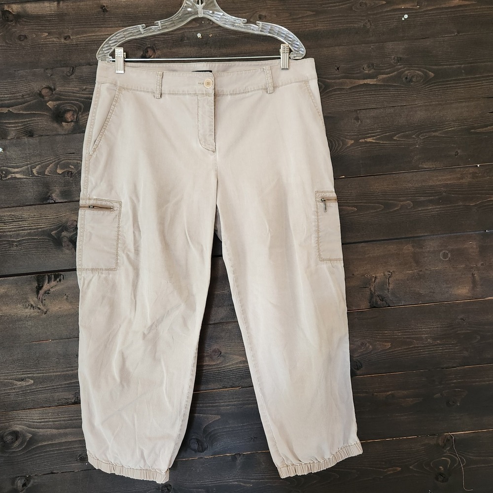 EILEEN FISHER Cargo Pants L 35x23 Cotton Tencel Twill Tapered‎ Ankle Beige Flaws